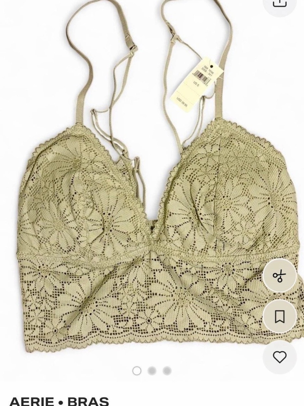 Aerie Floral Lace Longline Bralette Sage 34Green Small